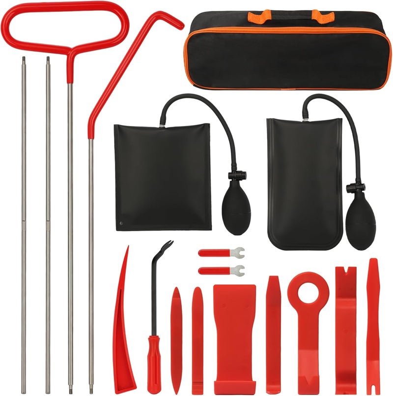 Wind Shear Portable Car Tool Kit, Multifunctional Stainless Steel Car Tools with J-Hook,17 PCS with Carrying Bag - Image 1
